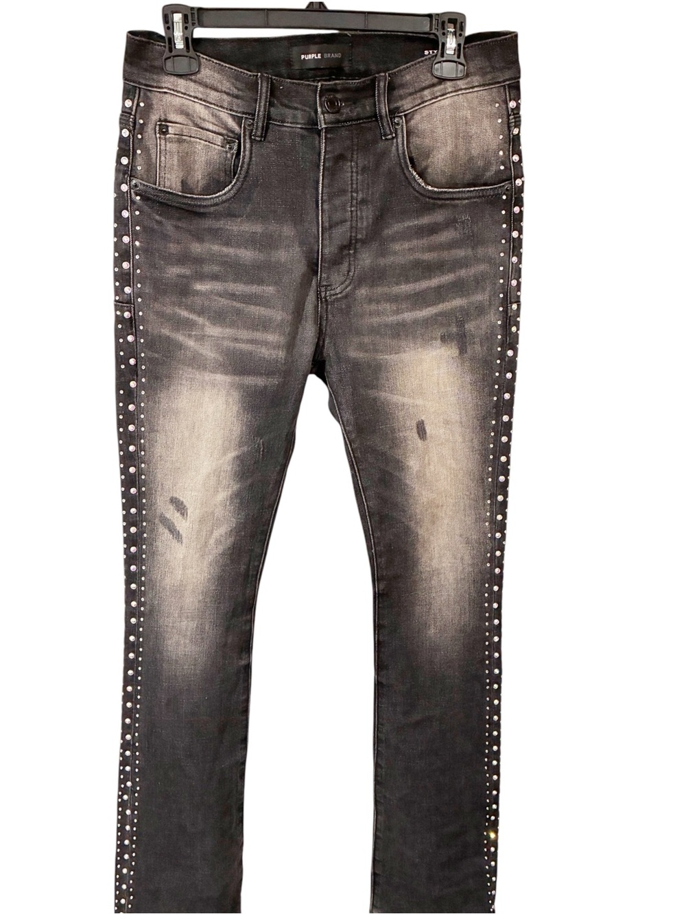 Purple Brand Black Washed Silver Studded Mens Skinny Jeans Size 30